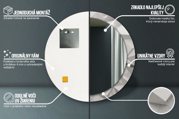 Lustro ramka z nadrukiem okrągłe Abstrakcyjny biały kryształ