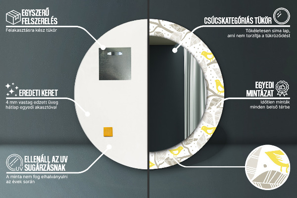 Lustro ramka z nadrukiem okrągłe Żółte ptaki na gałęziach