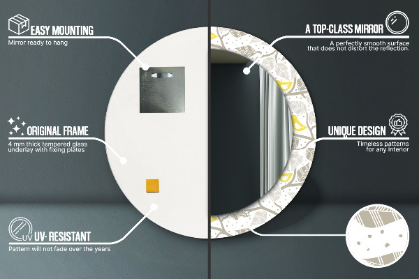 Lustro ramka z nadrukiem okrągłe Żółte ptaki na gałęziach