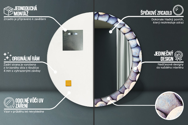 Lustro ramka z nadrukiem okrągłe Kamienie morskie koło