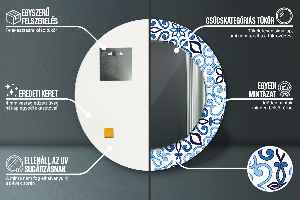 Lustro ścienne dekoracyjne okrągłe Niebieski arabski wzór