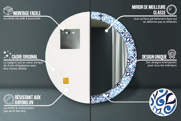 Lustro ścienne dekoracyjne okrągłe Niebieski arabski wzór