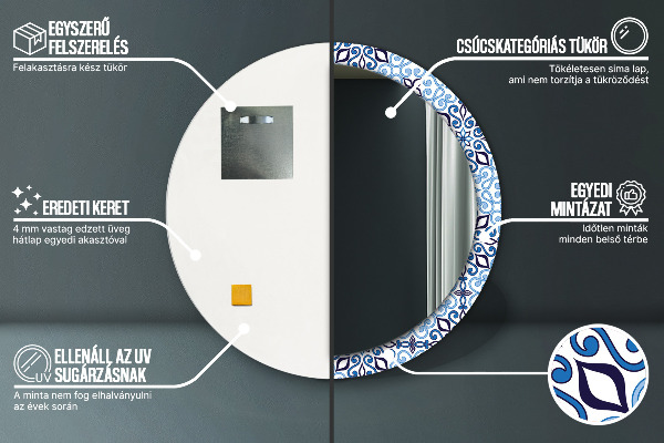Lustro ścienne dekoracyjne okrągłe Niebieski arabski wzór