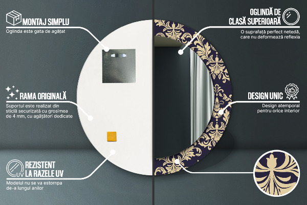 Lustro ścienne dekoracyjne okrągłe Kwiatowy wzór