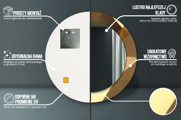 Lustro ścienne dekoracyjne okrągłe Złoto abstrakcja