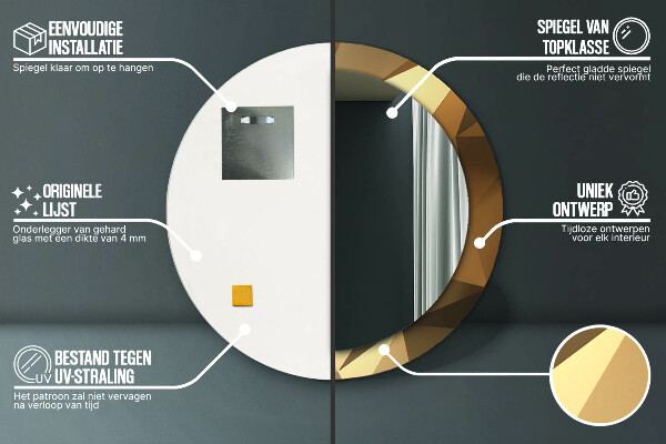 Lustro ścienne dekoracyjne okrągłe Złoto abstrakcja