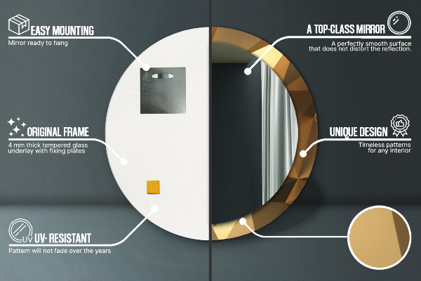 Lustro ścienne dekoracyjne okrągłe Złoto abstrakcja