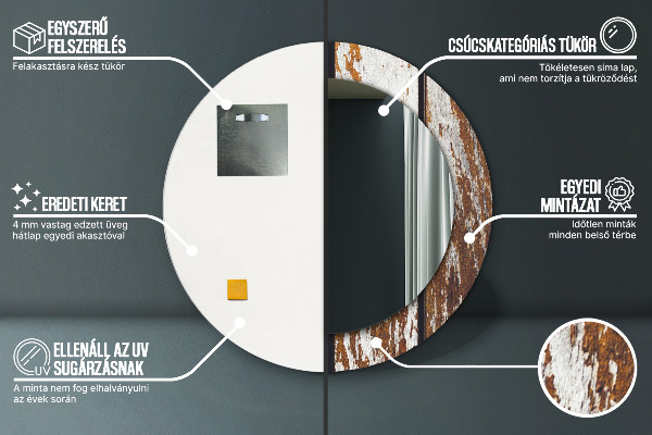 Lustro ścienne dekoracyjne okrągłe Vintage ciemne drewno