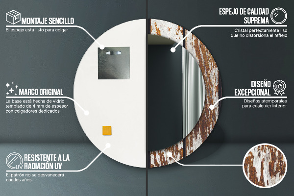 Lustro ścienne dekoracyjne okrągłe Vintage ciemne drewno