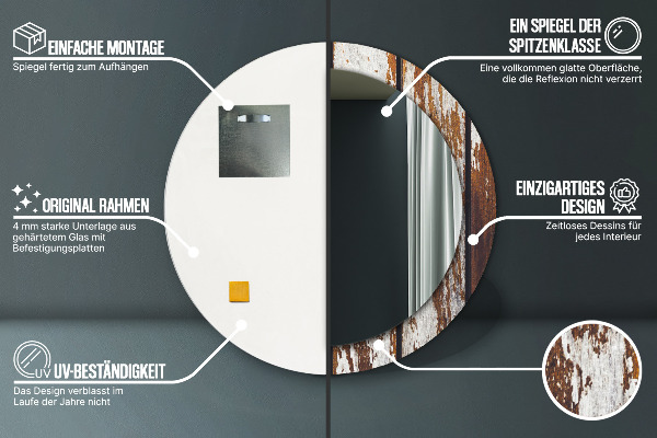 Lustro ścienne dekoracyjne okrągłe Vintage ciemne drewno