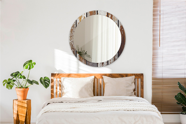 Lustro ścienne dekoracyjne okrągłe Vintage ciemne drewno