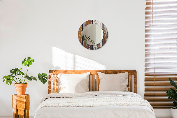 Lustro ścienne dekoracyjne okrągłe Vintage ciemne drewno