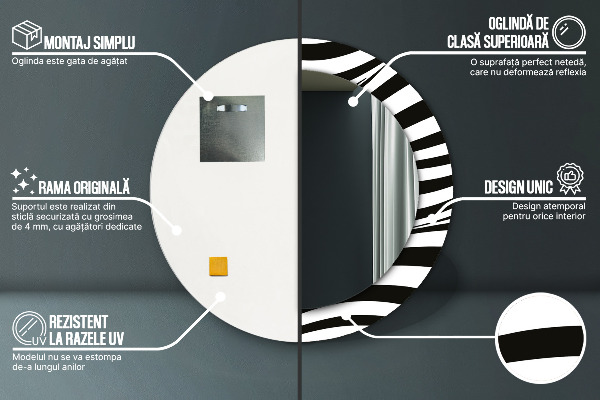 Lustro z drukowaną ramką okrągłe Abstrakcyjna fala