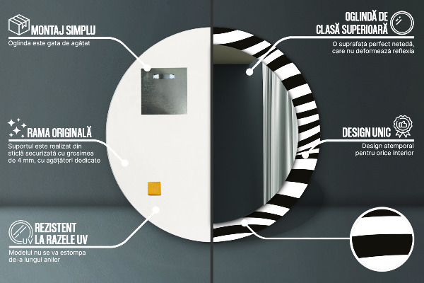 Lustro z drukowaną ramką okrągłe Abstrakcyjna fala