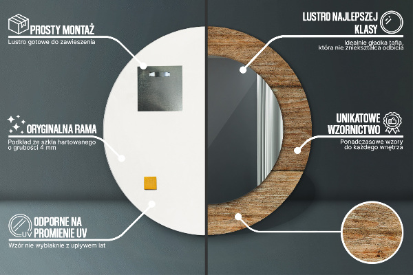 Lustro ramka z nadrukiem okrągłe Stare drewno