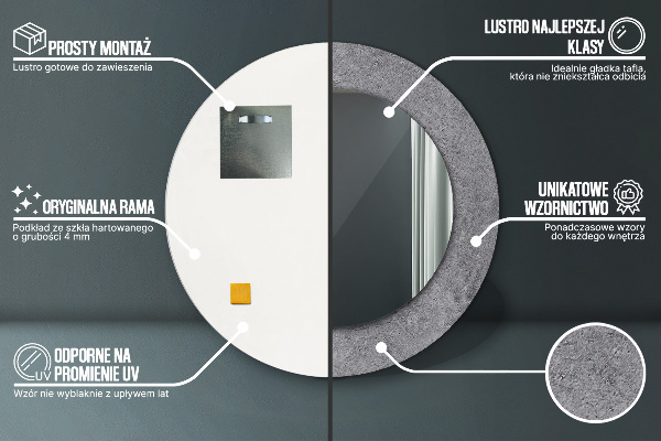 Lustro ramka z nadrukiem okrągłe Tekstura betonowa