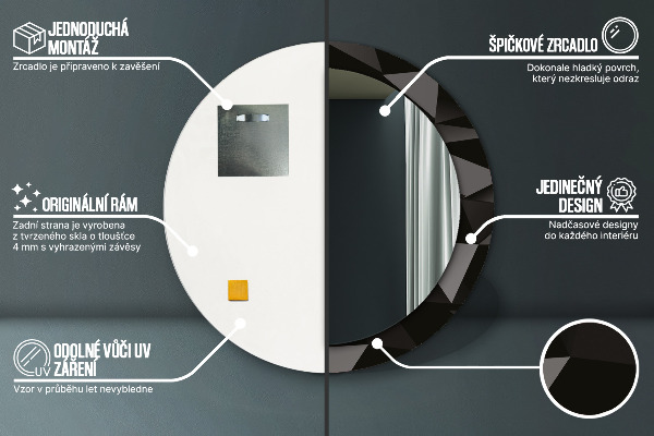 Lustro ramka z nadrukiem okrągłe Abstrakcyjna czerń