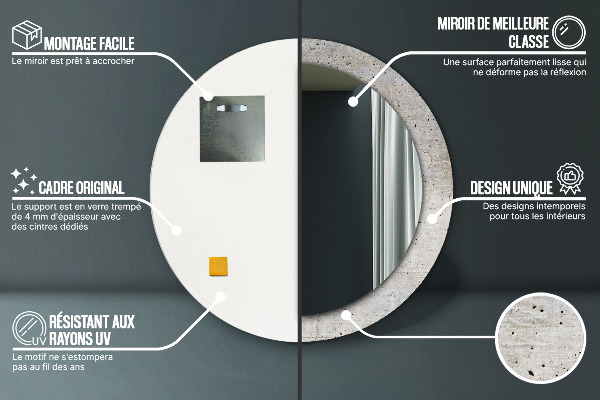 Lustro ramka z nadrukiem okrągłe Szary beton