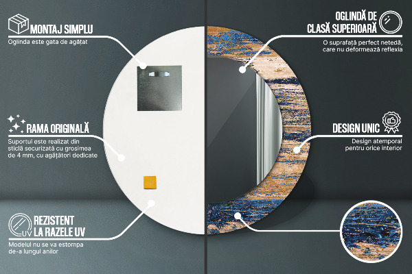 Lustro ramka z nadrukiem okrągłe Abstrakcyjne drewno