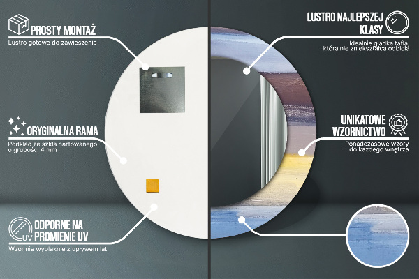 Lustro z drukowaną ramką okrągłe Abstrakcyjny obraz