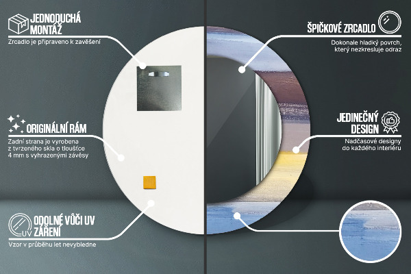 Lustro z drukowaną ramką okrągłe Abstrakcyjny obraz