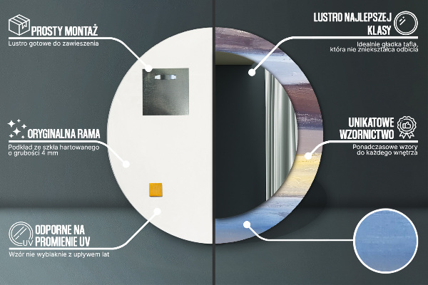 Lustro z drukowaną ramką okrągłe Abstrakcyjny obraz