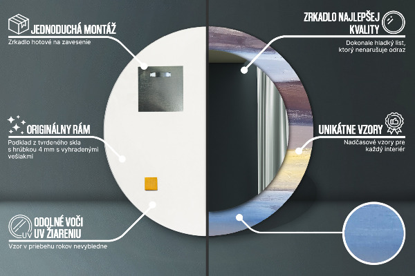 Lustro z drukowaną ramką okrągłe Abstrakcyjny obraz