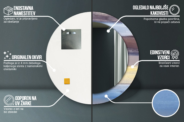 Lustro z drukowaną ramką okrągłe Abstrakcyjny obraz