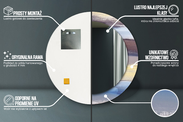 Lustro z drukowaną ramką okrągłe Abstrakcyjny obraz