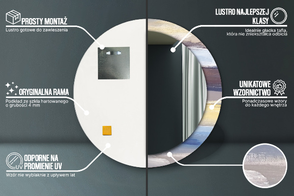 Lustro z drukowaną ramką okrągłe Abstrakcyjny obraz