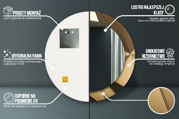 Lustro z drukowaną ramką okrągłe Nowoczesna abstrakcja