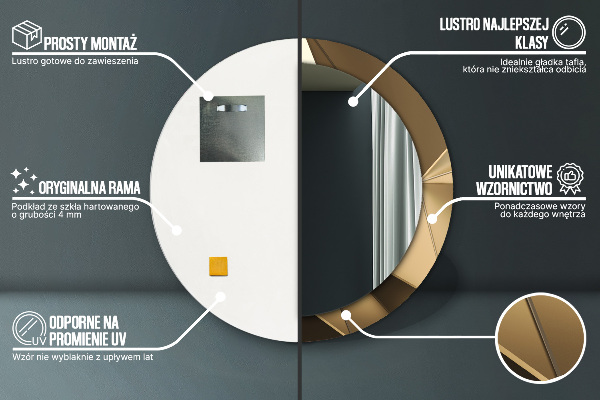 Lustro z drukowaną ramką okrągłe Nowoczesna abstrakcja