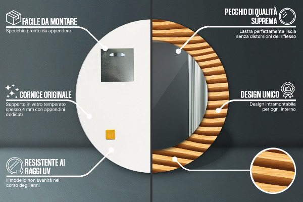 Lustro ścienne dekoracyjne okrągłe Drewniana fala