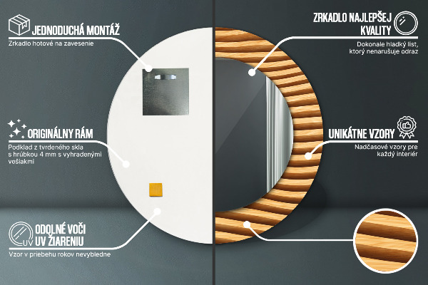 Lustro ścienne dekoracyjne okrągłe Drewniana fala