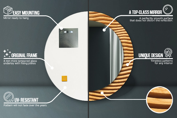 Lustro ścienne dekoracyjne okrągłe Drewniana fala