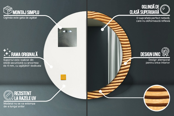 Lustro ścienne dekoracyjne okrągłe Drewniana fala