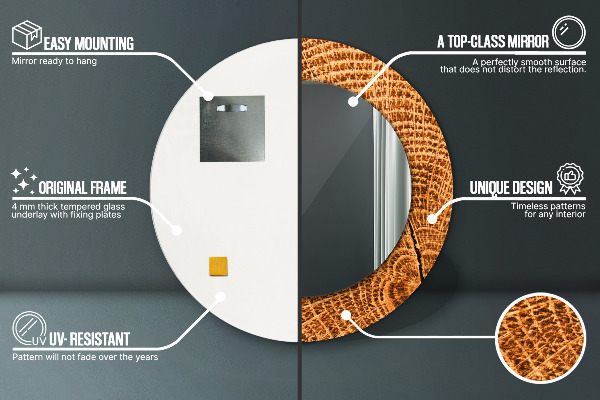 Lustro ścienne dekoracyjne okrągłe Drewno dębowe