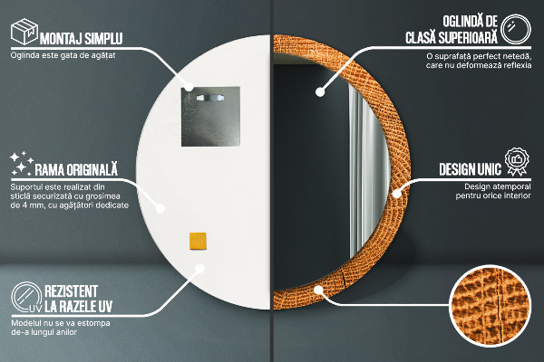 Lustro ścienne dekoracyjne okrągłe Drewno dębowe