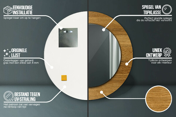 Lustro ścienne dekoracyjne okrągłe Rustykalny dąb