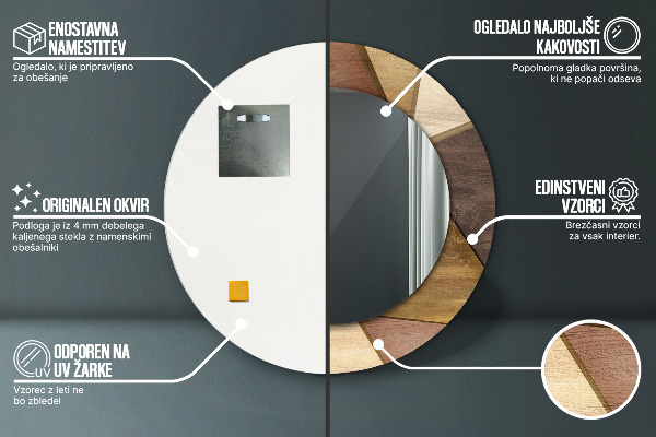 Lustro ścienne dekoracyjne okrągłe Geometryczne drewno 3d