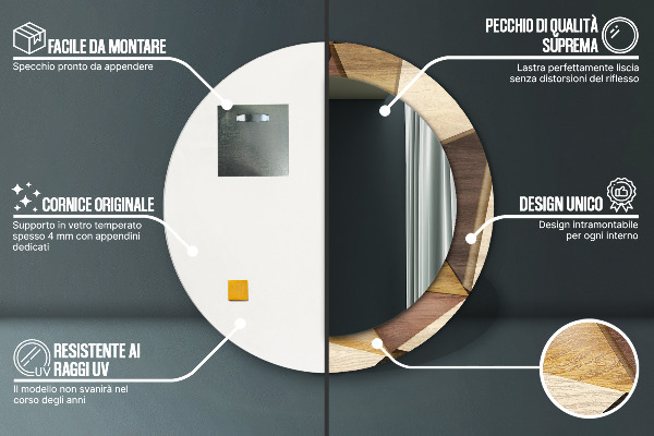 Lustro ścienne dekoracyjne okrągłe Geometryczne drewno 3d