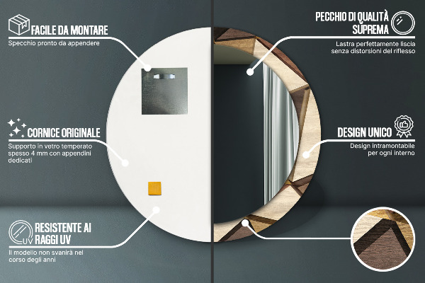 Lustro ścienne dekoracyjne okrągłe Geometryczne drewno 3d