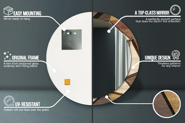 Lustro ścienne dekoracyjne okrągłe Geometryczne drewno 3d