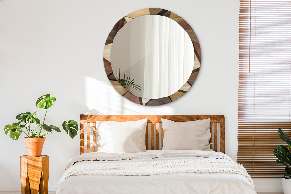 Lustro ścienne dekoracyjne okrągłe Geometryczne drewno 3d