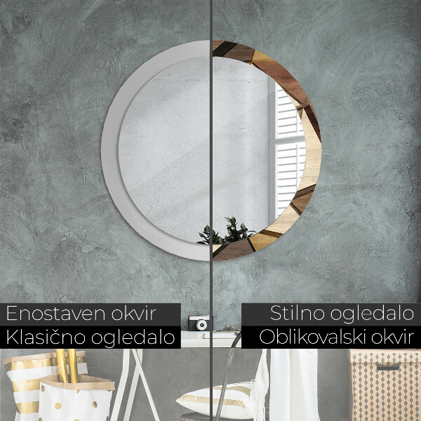 Lustro ścienne dekoracyjne okrągłe Geometryczne drewno 3d