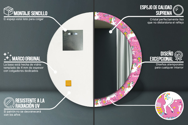 Lustro ścienne dekoracyjne okrągłe Magiczny jednorożec