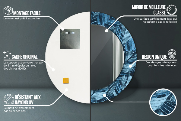 Lustro z drukowaną ramką okrągłe Liście dżungli