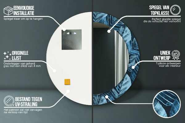 Lustro z drukowaną ramką okrągłe Liście dżungli