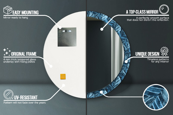 Lustro z drukowaną ramką okrągłe Liście dżungli
