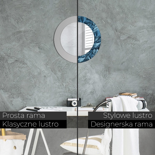 Lustro z drukowaną ramką okrągłe Liście dżungli